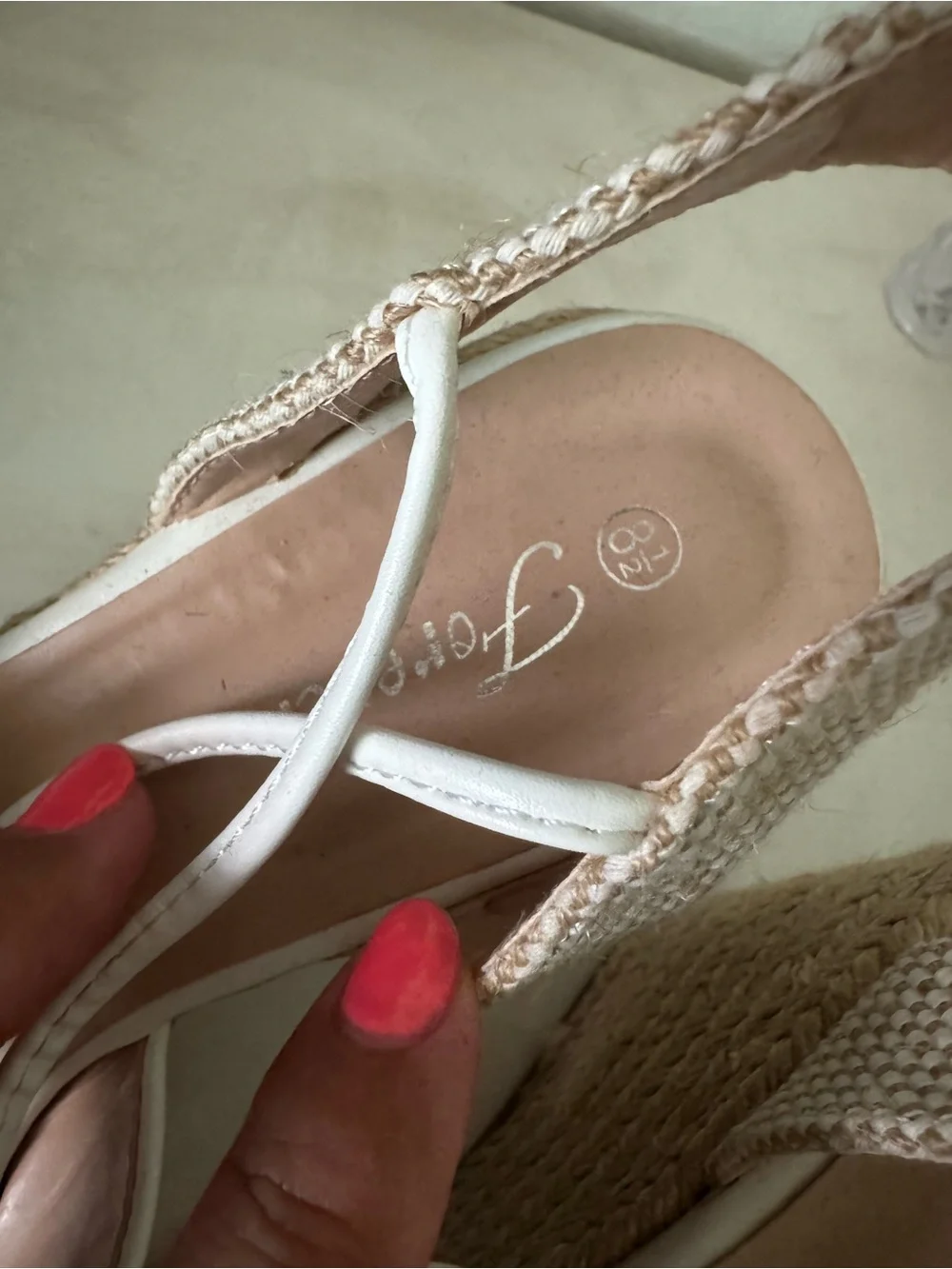 FIONI Clothing Cream Espadrille Wedge Sandals with Ankle Wrap